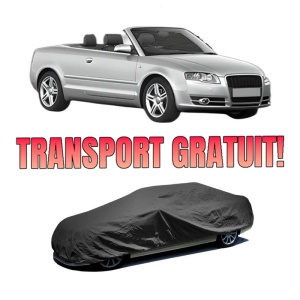 Husa tip prelata auto AUDI A4 B6 Convertible (8H7) din 2002-2005, Culoare Negru, material textil impermeabil, rezistanta la intemperii praf UV, CARPASSION Husa Protectie, 4 Stickere auto cu AUDI