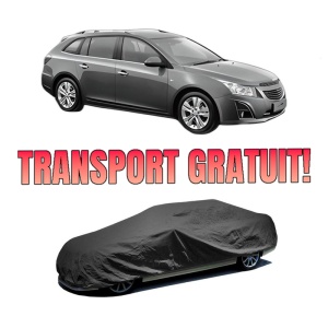 Husa tip prelata auto CHEVROLET CRUZE Station Wagon (J308) din 2012-2015, Culoare Negru, material textil impermeabil, rezistanta la intemperii praf UV, CARPASSION Husa Protectie, 4 Stickere auto cu CHEVROLET