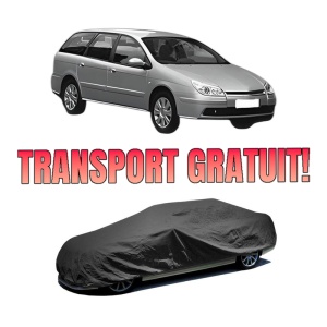 Husa tip prelata auto CITROEN C5 II Break (RE_) din 2004-2008, Culoare Negru, material textil impermeabil, rezistanta la intemperii praf UV, CARPASSION Husa Protectie, 4 Stickere auto cu CITROEN