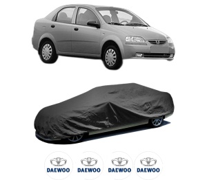 Husa tip prelata auto DAEWOO KALOS Saloon (KLAS) din 2002-2004, Culoare Negru, material textil impermeabil, rezistanta la intemperii praf UV, CARPASSION Husa Protectie, 4 Stickere auto cu DAEWOO - Img 2