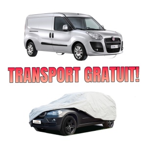 Husa tip prelata auto FIAT DOBLO Bus (263_) din 2010-2023, Culoare Gri, material textil impermeabil, rezistanta la intemperii praf UV, CARPASSION Husa Protectie, 4 Stickere auto cu FIAT