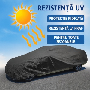 Husa tip prelata auto FORD FIESTA VII Van din 2018-2020, Culoare Negru, material textil impermeabil, rezistanta la intemperii praf UV, CARPASSION Husa Protectie, 4 Stickere auto cu FORD - Img 5