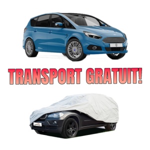 Husa tip prelata auto FORD GALAXY III (CK) din 2015-2021, Culoare Gri, material textil impermeabil, rezistanta la intemperii praf UV, CARPASSION Husa Protectie, 4 Stickere auto cu FORD
