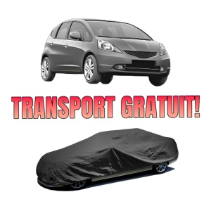 Husa tip prelata auto HONDA JAZZ III (GE_, GG_, GP_, ZA_) din 2008-2011, Culoare Negru, material textil impermeabil, rezistanta la intemperii praf UV, CARPASSION Husa Protectie, 4 Stickere auto cu HONDA