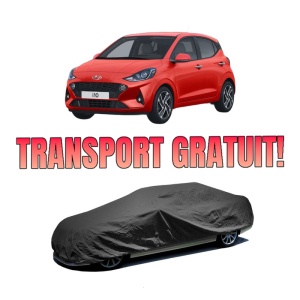 Husa tip prelata auto HYUNDAI i10 III (AC3, AI3) din 2019-2020, Culoare Negru, material textil impermeabil, rezistanta la intemperii praf UV, CARPASSION Husa Protectie, 4 Stickere auto cu HYUNDAI
