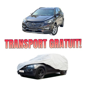 Husa tip prelata auto HYUNDAI SANTA FÉ III (DM, DMA) din 2012-2018, Culoare Gri, material textil impermeabil, rezistanta la intemperii praf UV, CARPASSION Husa Protectie, 4 Stickere auto cu HYUNDAI
