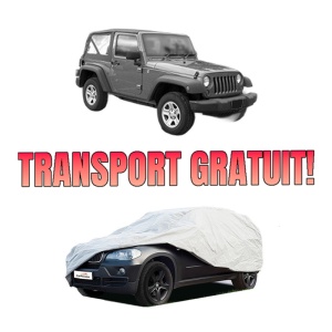 Husa tip prelata auto JEEP WRANGLER II (TJ) din 1996-2007, Culoare Gri, material textil impermeabil, rezistanta la intemperii praf UV, CARPASSION Husa Protectie, 4 Stickere auto cu JEEP