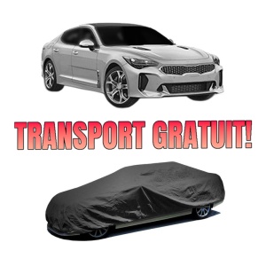 Husa tip prelata auto KIA STINGER Hatchback Van (CK) din 2018, Culoare Negru, material textil impermeabil, rezistanta la intemperii praf UV, CARPASSION Husa Protectie, 4 Stickere auto cu KIA