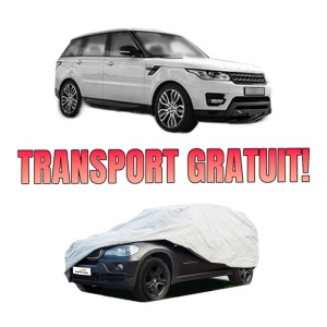 Husa tip prelata auto LAND ROVER RANGE ROVER SPORT II (L494) din 2013-2022, Culoare Gri, material textil impermeabil, rezistanta la intemperii praf UV, CARPASSION Husa Protectie, 4 Stickere auto cu LAND ROVER