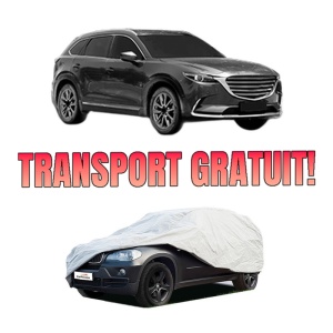 Husa tip prelata auto MAZDA CX-9 (TC) din 2016, Culoare Gri, material textil impermeabil, rezistanta la intemperii praf UV, CARPASSION Husa Protectie, 4 Stickere auto cu MAZDA