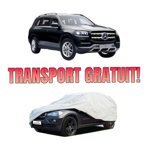 Husa tip prelata auto MERCEDES-BENZ GLS (X167) din 2019-2023, Culoare Gri, material textil impermeabil, rezistanta la intemperii praf UV, CARPASSION Husa Protectie, 4 Stickere auto cu MERCEDES-BENZ