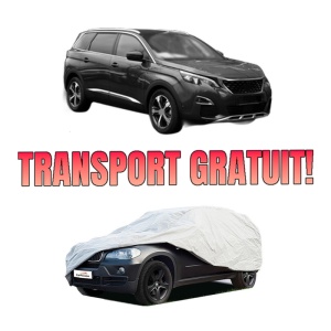 Husa tip prelata auto PEUGEOT 5008 II (MC_, MJ_, MR_, M4_) din 2016-2023, Culoare Gri, material textil impermeabil, rezistanta la intemperii praf UV, CARPASSION Husa Protectie, 4 Stickere auto cu PEUGEOT