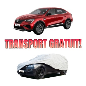 Husa tip prelata auto RENAULT ARKANA I (LCM_, LDN_) din 2019-2021, Culoare Gri, material textil impermeabil, rezistanta la intemperii praf UV, CARPASSION Husa Protectie, 4 Stickere auto cu RENAULT