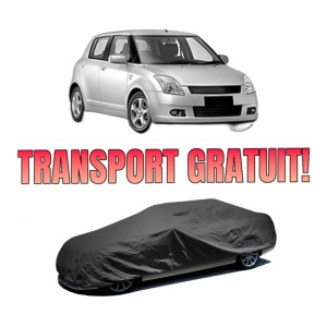 Husa tip prelata auto SUZUKI SWIFT III (MZ, EZ) din 2005-2015, Culoare Negru, material textil impermeabil, rezistanta la intemperii praf UV, CARPASSION Husa Protectie, 4 Stickere auto cu SUZUKI - Img 1