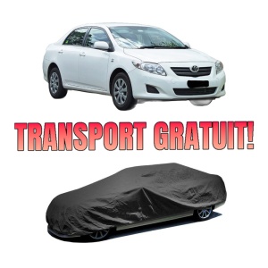 Husa tip prelata auto TOYOTA COROLLA Saloon (_E15_) din 2006-2014, Culoare Negru, material textil impermeabil, rezistanta la intemperii praf UV, CARPASSION Husa Protectie, 4 Stickere auto cu TOYOTA