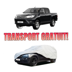Husa tip prelata auto TOYOTA HILUX VIII Pickup (_N1_) din 2015-2020, Culoare Gri, material textil impermeabil, rezistanta la intemperii praf UV, CARPASSION Husa Protectie, 4 Stickere auto cu TOYOTA