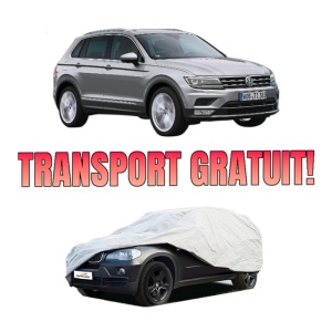 Husa tip prelata auto Volskwagen TIGUAN SUV Van (AD1) din 2016-2020, Culoare Gri, material textil impermeabil, rezistanta la intemperii praf UV, CARPASSION Husa Protectie, 4 Stickere auto cu Volskwagen