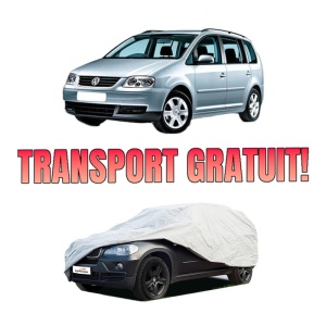 Husa tip prelata auto Volskwagen TOURAN VAN (1T1, 1T2) din 2003-2010, Culoare Gri, material textil impermeabil, rezistanta la intemperii praf UV, CARPASSION Husa Protectie, 4 Stickere auto cu Volskwagen
