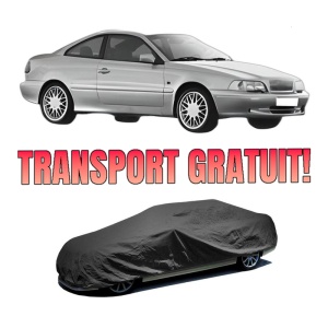 Husa tip prelata auto VOLVO C70 I Coupe (872) din 1997-2002, Culoare Negru, material textil impermeabil, rezistanta la intemperii praf UV, CARPASSION Husa Protectie, 4 Stickere auto cu VOLVO