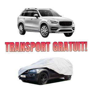 Husa tip prelata auto VOLVO XC90 II (256) din 2014-2022, Culoare Gri, material textil impermeabil, rezistanta la intemperii praf UV, CARPASSION Husa Protectie, 4 Stickere auto cu VOLVO