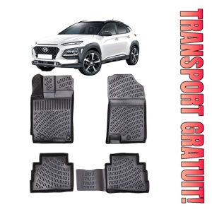 Hyundai Kona 2017-2023 Set 4 covorase auto din cauciuc tip tavita premium line 3D