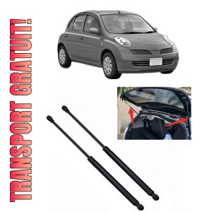 Set 2 amortizoare portbagaj haion NISSAN MICRA III (K12) din 2003-2010, 2 bucati, MAGNUM TECHNOLOGY, 4 stickere auto NISSAN