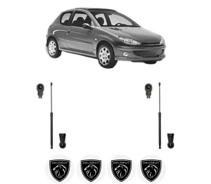 Set 2 amortizoare portbagaj haion PEUGEOT 206 Hatchback (2A/C) din 1998-2012, 2 bucati, MAGNUM TECHNOLOGY, 4 stickere auto PEUGEOT v5035