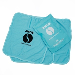 Set 3 lavete microfibră auto AMOS Powerfluff Mini 250 GSM, ultra absorbante, fără scame, pentru detailing și curatare auto, culoare Albastru, 40x40 cm