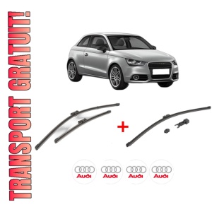 Set 3 stergatoare AUDI A1 (8X1, 8XK) din 2010 - 2018, pentru parbriz si luneta fata si spate auto, Valeo HydroConnect, din cauciuc siliconat rezistent, 4 Stickere Auto AUDI