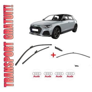Set 3 stergatoare AUDI A1 Allstreet (GBH) din 2022, pentru parbriz si luneta fata si spate auto, Valeo Silencio, din cauciuc siliconat rezistent, 4 Stickere Auto AUDI