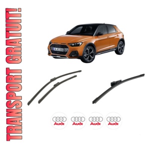 Set 3 stergatoare AUDI A1 City Carver (GBH) din 2019-2022, pentru parbriz si luneta fata si spate auto, Bosch Aerotwin-Aerotwin, din cauciuc siliconat rezistent, 4 Stickere Auto AUDI