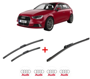 Set 3 stergatoare AUDI A3 Sportback (8YA, 8YF) din 2019, pentru parbriz si luneta fata si spate auto, Bosch Aerotwin, din cauciuc siliconat rezistent, 4 Stickere Auto AUDI v3173