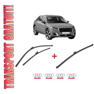 Set 3 stergatoare AUDI Q2 (GAB, GAG) din 2016 - 2020, pentru parbriz si luneta fata si spate auto, Valeo Silencio Xtrm, din cauciuc siliconat rezistent, 4 Stickere Auto AUDI