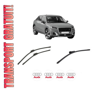 Set 3 stergatoare AUDI Q2 (GAB, GAG) din 2016-2021, pentru parbriz si luneta fata si spate auto, Bosch Aerotwin-Aerotwin, din cauciuc siliconat rezistent, 4 Stickere Auto AUDI