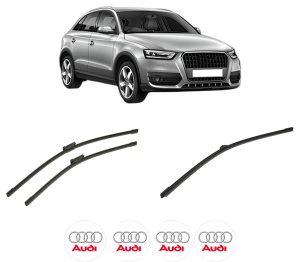Set 3 stergatoare AUDI Q3 (8UB, 8UG) din 2011-2018, pentru parbriz si luneta fata si spate auto, Bosch Aerotwin-Aerotwin, din cauciuc siliconat rezistent, 4 Stickere Auto AUDI - Img 2
