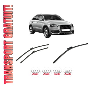 Set 3 stergatoare AUDI Q3 (8UB, 8UG) din 2011-2018, pentru parbriz si luneta fata si spate auto, Bosch Aerotwin-Aerotwin, din cauciuc siliconat rezistent, 4 Stickere Auto AUDI