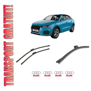 Set 3 stergatoare AUDI Q3 (F3B) din 2018-2021, pentru parbriz si luneta fata si spate auto, Bosch Aerotwin-Aerotwin, din cauciuc siliconat rezistent, 4 Stickere Auto AUDI