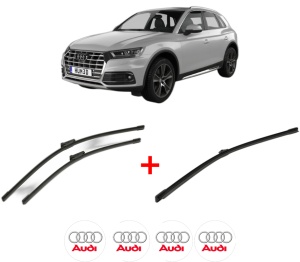 Set 3 stergatoare AUDI Q5 Van (FYB, FYG) din 2017 - 2020, pentru parbriz si luneta fata si spate auto, Bosch Aerotwin, din cauciuc siliconat rezistent, 4 Stickere Auto AUDI v5333