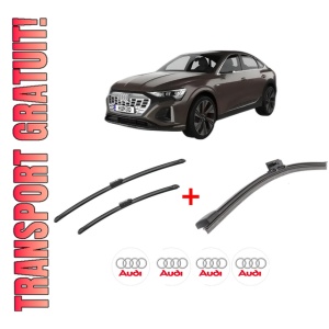 Set 3 stergatoare AUDI Q8 E-TRON Sportback (GET) din 2022, pentru parbriz si luneta fata si spate auto, Bosch Aerotwin, din cauciuc siliconat rezistent, 4 Stickere Auto AUDI