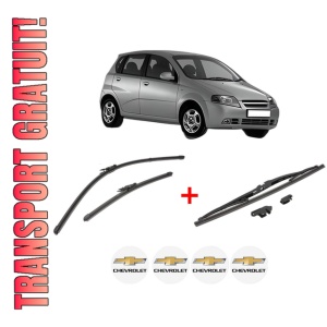 Set 3 stergatoare CHEVROLET AVEO / KALOS Hatchback (T200) din 2003 - 2008, pentru parbriz si luneta fata si spate auto, Valeo Silencio, din cauciuc siliconat rezistent, 4 Stickere Auto CHEVROLET