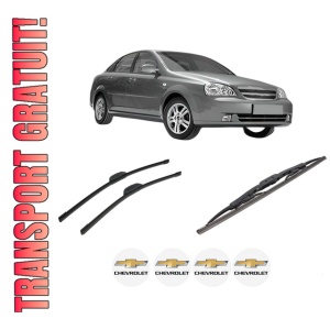 Set 3 stergatoare CHEVROLET LACETTI (J200) din 2005-2013, pentru parbriz si luneta fata si spate auto, Bosch Twin-Aerotwin Retrofit, din cauciuc siliconat rezistent, 4 Stickere Auto CHEVROLET