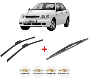 Set 3 stergatoare CHEVROLET LANOS Saloon din 2005 - 2018, pentru parbriz si luneta fata si spate auto, Bosch Twin, din cauciuc siliconat rezistent, 4 Stickere Auto CHEVROLET v9653