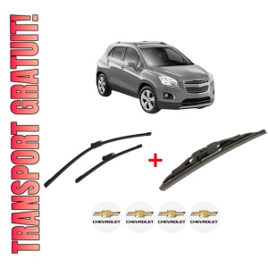 Set 3 stergatoare CHEVROLET TRAX din 2012, pentru parbriz si luneta fata si spate auto, Bosch Twin, din cauciuc siliconat rezistent, 4 Stickere Auto CHEVROLET