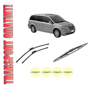 Set 3 stergatoare CHRYSLER TOWN & COUNTRY din 2011-2016, pentru parbriz si luneta fata si spate auto, Bosch Twin-Aerotwin Retrofit, din cauciuc siliconat rezistent, 4 Stickere Auto CHRYSLER