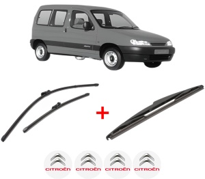 Set 3 stergatoare CITROEN BERLINGO / BERLINGO FIRST MPV (MF_, GJK_, GFK_) din 1996 - 2011, pentru parbriz si luneta fata si spate auto, Valeo Silencio, din cauciuc siliconat rezistent, 4 Stickere Auto CITROEN v15652