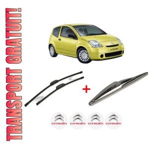 Set 3 stergatoare CITROEN C2 ENTERPRISE (JG_) din 2003 - 2009, pentru parbriz si luneta fata si spate auto, Bosch Twin, din cauciuc siliconat rezistent, 4 Stickere Auto CITROEN