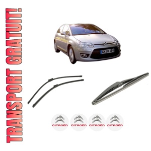 Set 3 stergatoare CITROEN C4 II (NC_) din 2009-2018, pentru parbriz si luneta fata si spate auto, Bosch Twin-Aerotwin, din cauciuc siliconat rezistent, 4 Stickere Auto CITROEN