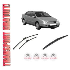 Set 3 stergatoare CITROEN C5 I (DC_) din 2001-2004, pentru parbriz si luneta fata si spate auto, Bosch Twin-Aerotwin Retrofit, din cauciuc siliconat rezistent, 4 Stickere Auto CITROEN