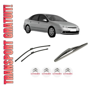 Set 3 stergatoare CITROEN C5 II (RC_) din 2004-2008, pentru parbriz si luneta fata si spate auto, Bosch Twin-Aerotwin, din cauciuc siliconat rezistent, 4 Stickere Auto CITROEN