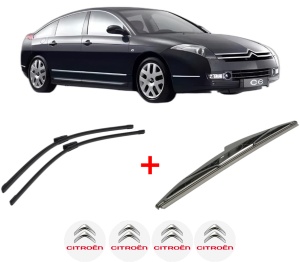 Set 3 stergatoare CITROEN C6 (TD_) din 2005 - 2012, pentru parbriz si luneta fata si spate auto, Bosch Twin, din cauciuc siliconat rezistent, 4 Stickere Auto CITROEN v8333